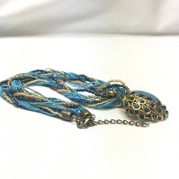 Boho Peacock Medallion Chunky Necklace - Picture 7 of 8